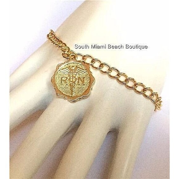 Gold RN Nursing Caduceus Charm Bracelet Nurse Graduation Gift Plated USA Seller - Picture 4 of 9